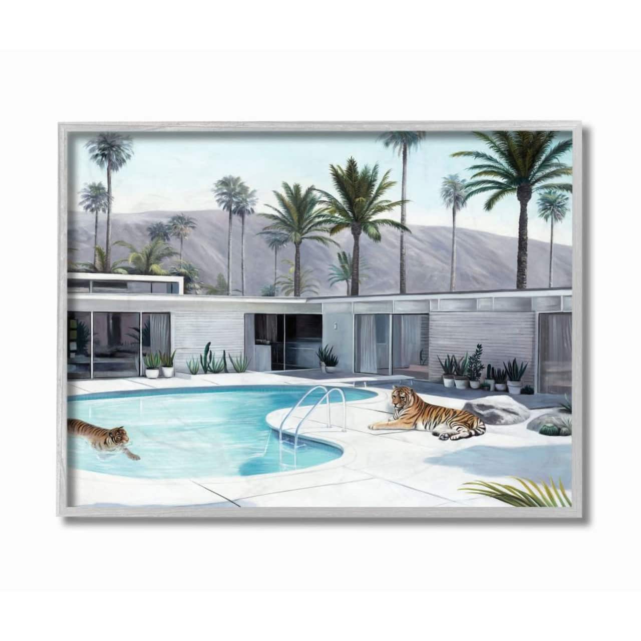 Stupell Industries Swimming Summer Tigers with Gray Frame Wall Accent